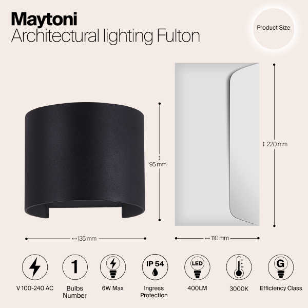 Уличный LED настенный светильник Maytoni Fulton O573WL-L6B