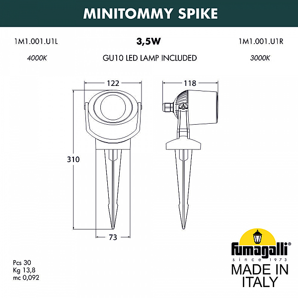 Грунтовый светильник Fumagalli Minitommy 1M1.001.000.AXU1L