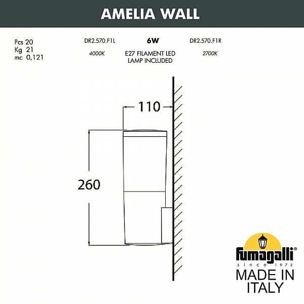 Уличный настенный светильник Fumagalli Amelia DR2.570.000.LYF1R