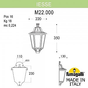 Уличный настенный светильник Fumagalli Iesse M22.000.000.AXF1R