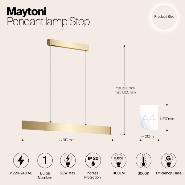 Светильник подвесной Maytoni Step P010PL-L23G3K