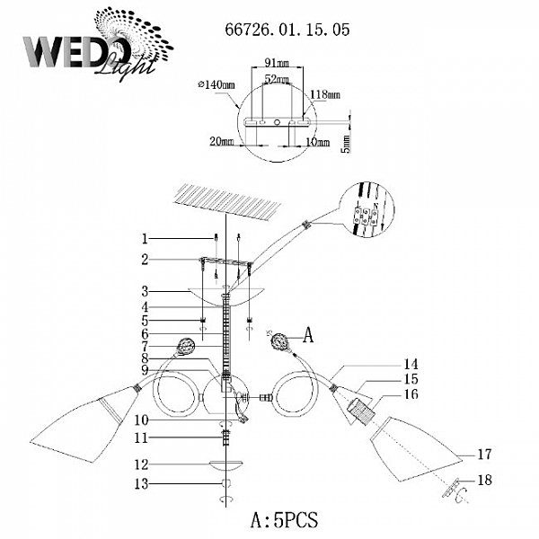 Потолочная люстра Wedo Light Brava 66726.01.15.05