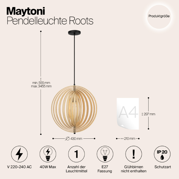 Светильник подвесной Maytoni Roots MOD197PL-01W