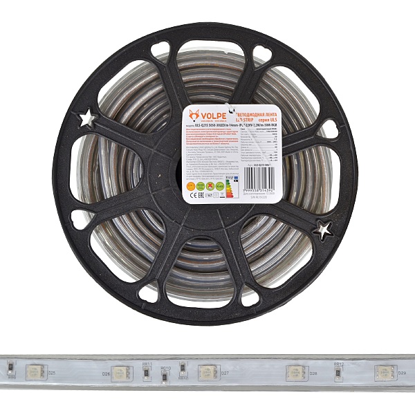 LED лента Volpe Uls-q215 ULS-Q215 5050-30LED/m-14mm-IP67-220V-7,2W/m-50M-RGB бобина